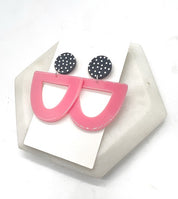 Women's Lightweight Pink Polka Dot Acrylic Statement Earrings