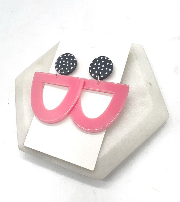 Women's Lightweight Pink Polka Dot Acrylic Statement Earrings