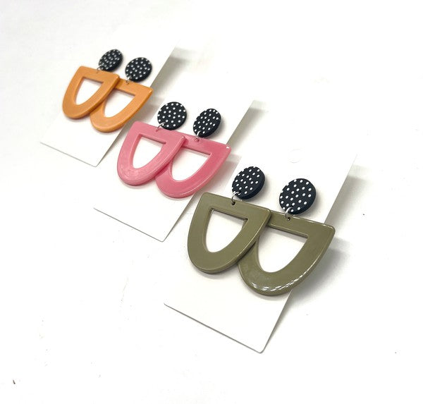 Women's Lightweight Pink Polka Dot Acrylic Statement Earrings