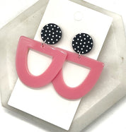 Women's Lightweight Pink Polka Dot Acrylic Statement Earrings