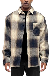 Unisex Regular Fit Flannel Shirt Jacket with Chest Pocket