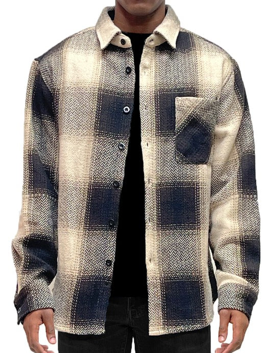 Unisex Regular Fit Flannel Shirt Jacket with Chest Pocket