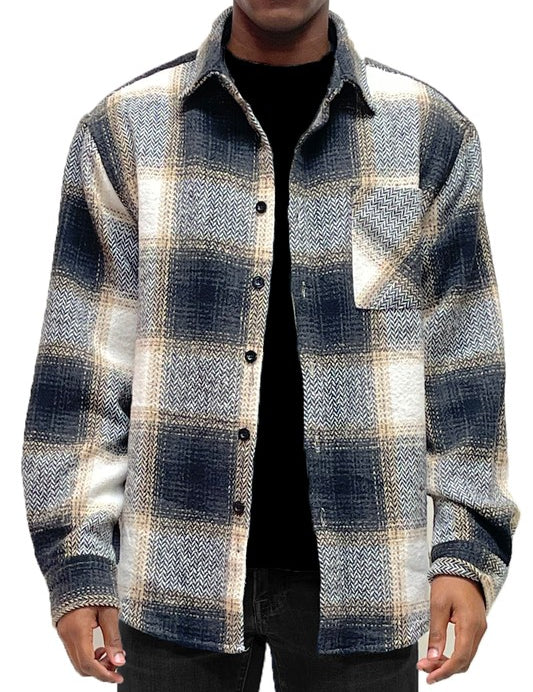 Unisex Regular Fit Flannel Shirt Jacket with Chest Pocket