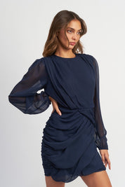 Women's Long Sleeve Ruched Mini Dress