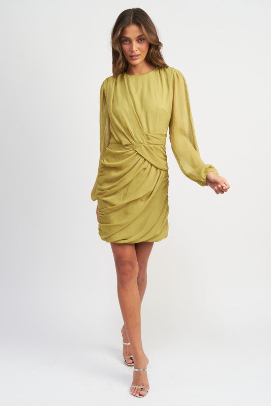 Women's Long Sleeve Ruched Mini Dress