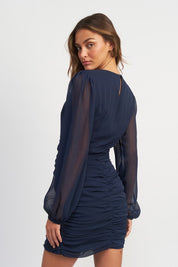 Women's Long Sleeve Ruched Mini Dress