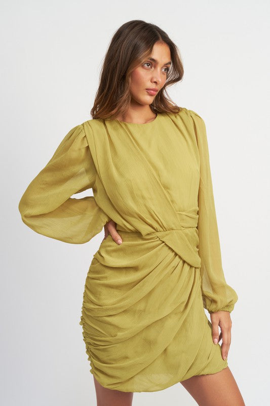 Women's Long Sleeve Ruched Mini Dress