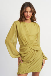 Women's Long Sleeve Ruched Mini Dress