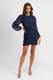 Women's Long Sleeve Ruched Mini Dress