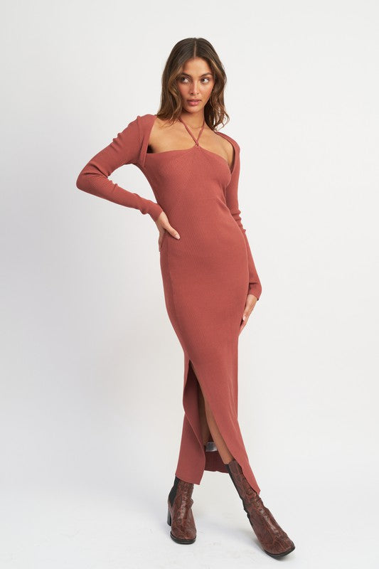 Women's Halter Neck Maxi Dress with Slit