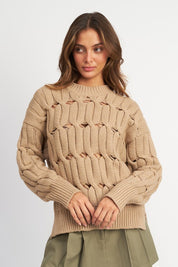 Women's Open Knit Sweater with Side Slits