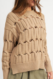 Women's Open Knit Sweater with Side Slits