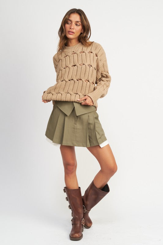 Women's Open Knit Sweater with Side Slits