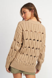 Women's Open Knit Sweater with Side Slits