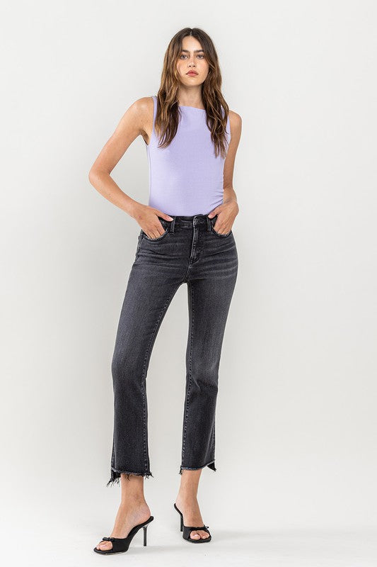 Women's High Rise Raw Hem Crop Flare Jeans