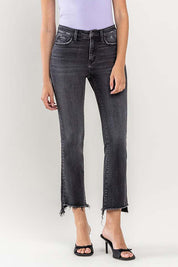 Women's High Rise Raw Hem Crop Flare Jeans