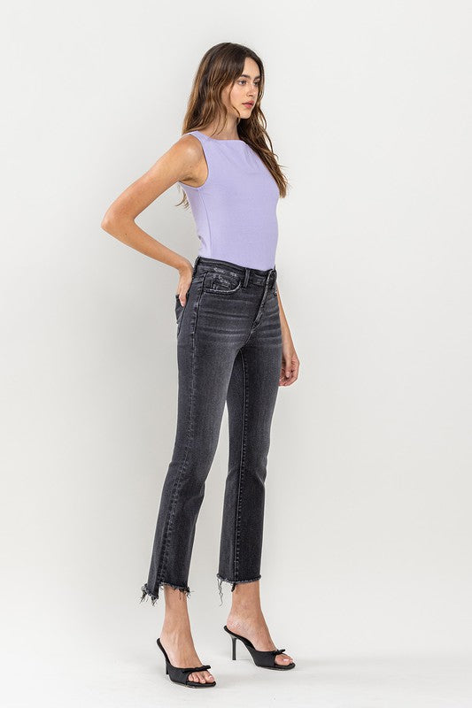 Women's High Rise Raw Hem Crop Flare Jeans