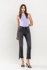 Women's High Rise Raw Hem Crop Flare Jeans