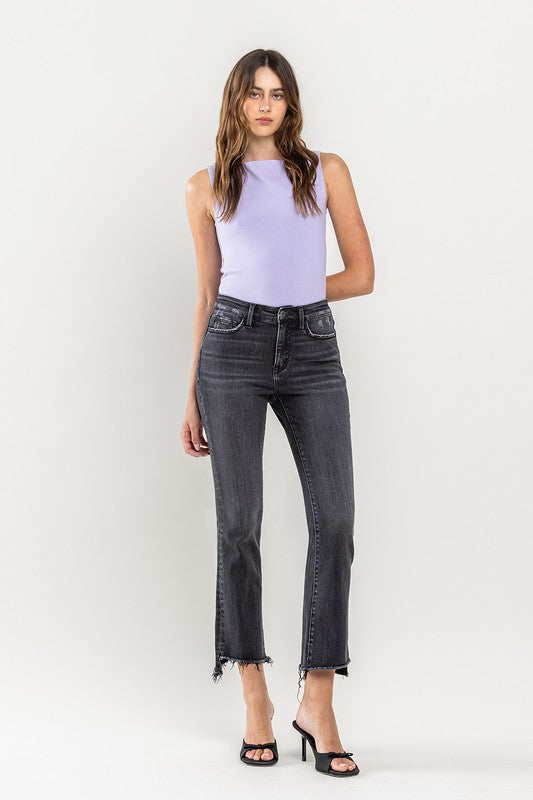 Women's High Rise Raw Hem Crop Flare Jeans