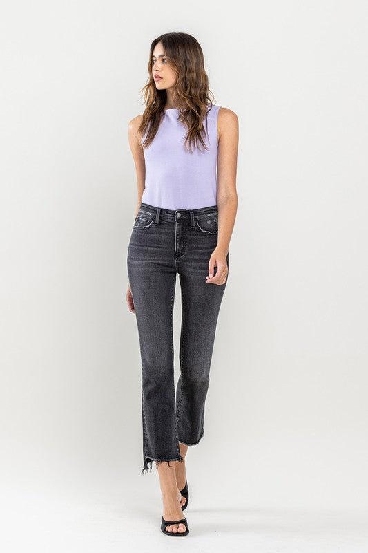 Women's High Rise Raw Hem Crop Flare Jeans