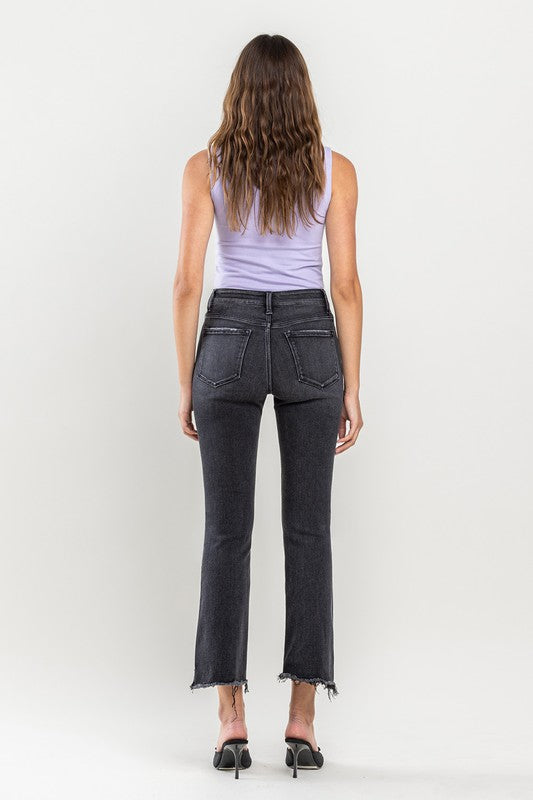 Women's High Rise Raw Hem Crop Flare Jeans