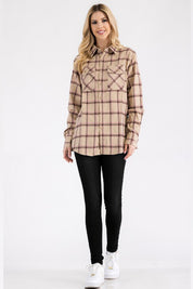 Women's Boyfriend Fit Plaid Flannel Long Sleeve Shirt