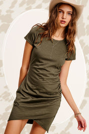 Women's Casual Ruched Mini Dress with Short Sleeves