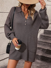 Women's Ribbed Knit Long Sleeve Dress with Pockets