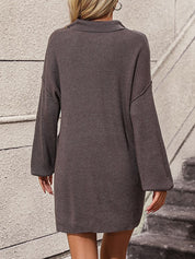 Women's Ribbed Knit Long Sleeve Dress with Pockets