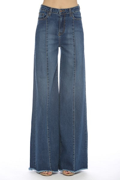 Women's High Waist Vintage Flare Wide Leg Jeans