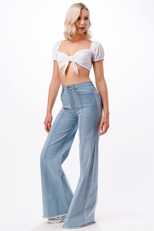 Women's High Waist Vintage Flare Wide Leg Jeans