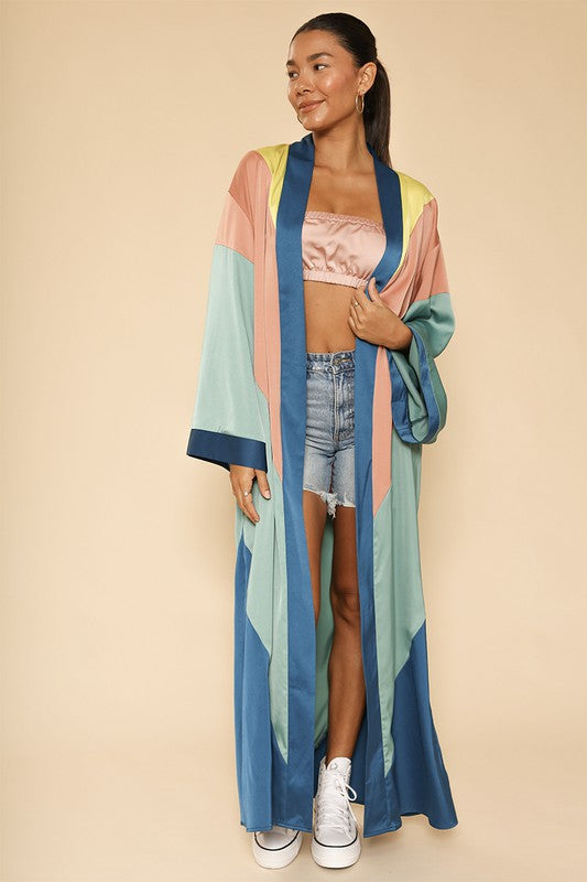 Women's Maxi Chevron Kimono with Side Slits