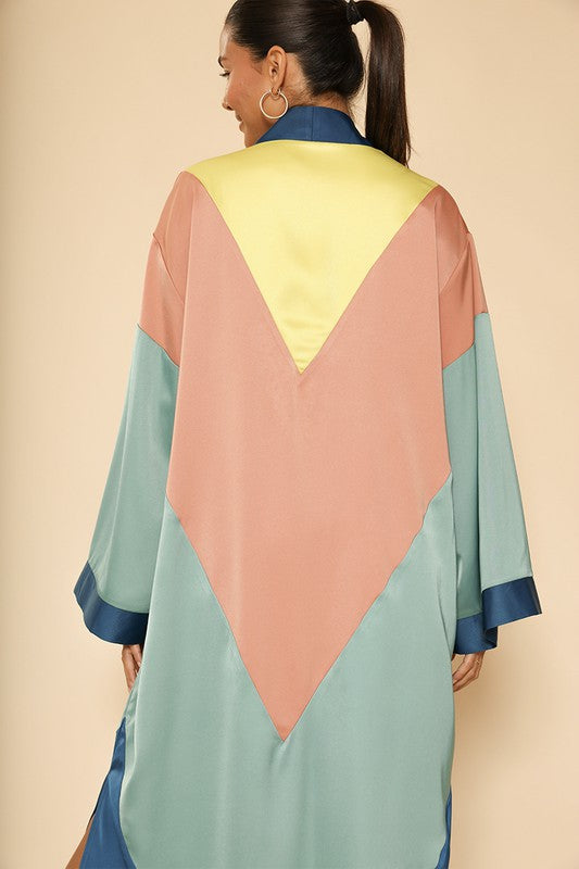 Women's Maxi Chevron Kimono with Side Slits