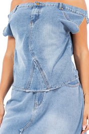 Women's Off-Shoulder Denim Maxi Skirt Set