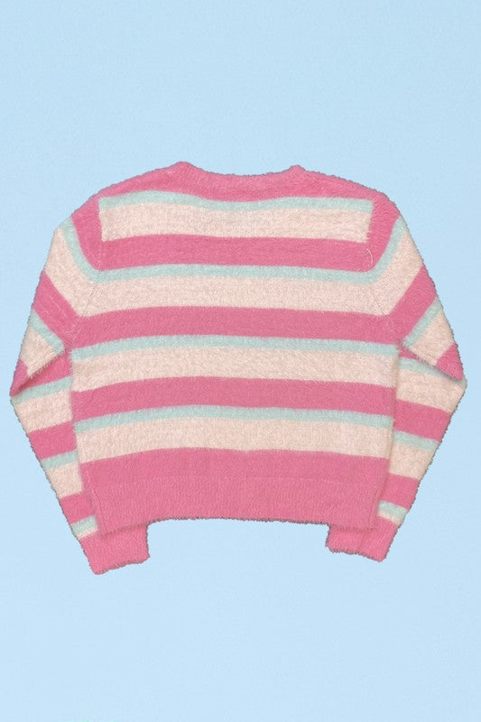 Fuzzy striped knit sweater