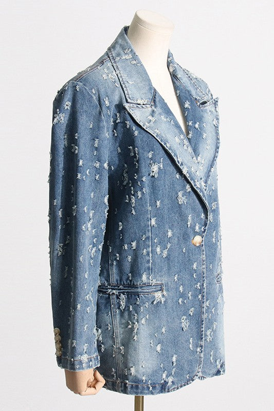 Women's Stylish Denim Blazer Jacket