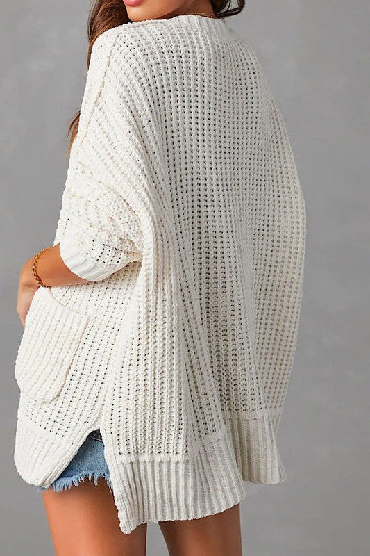 Women's Ribbed Knit Open Front Cardigan with Pockets