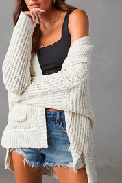 Women's Ribbed Knit Open Front Cardigan with Pockets