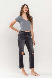 Women's High Rise Distressed Crop Slim Straight Jeans