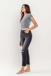 Women's High Rise Distressed Crop Slim Straight Jeans