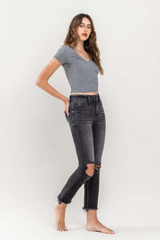 Women's High Rise Distressed Crop Slim Straight Jeans