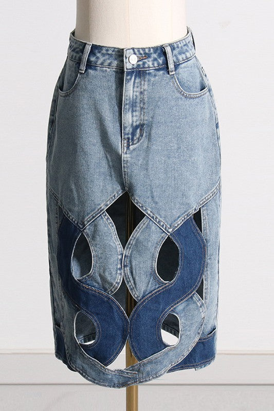 Women's Casual Denim Skirt with Cut-Out Design