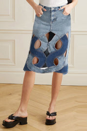 Women's Casual Denim Skirt with Cut-Out Design