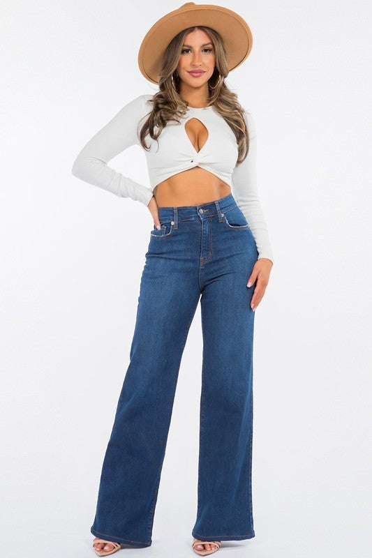 Women's High Rise Wide Leg Jeans in Dark Wash