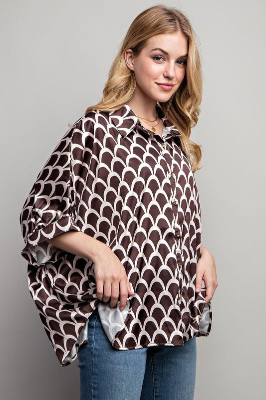 Women's Geometric Print Oversized Button Down Shirt