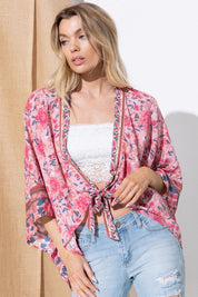 Women's Casual Squared Open Kimono Cardigan with Tie