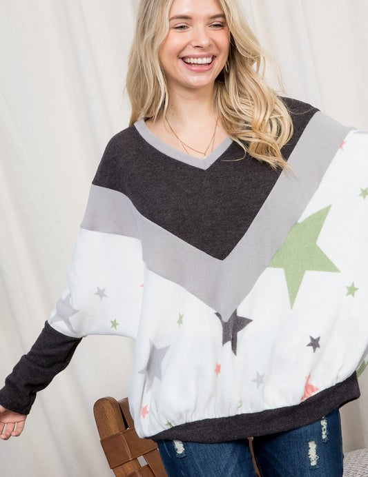 Women's Oversized Star Print Cozy Pullover Top