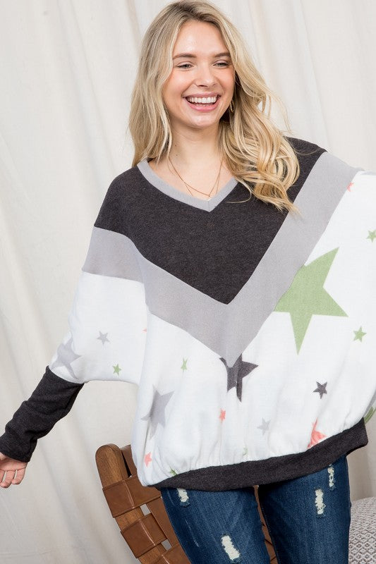 Women's Oversized Star Print Cozy Pullover Top