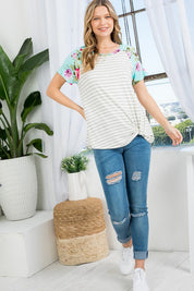 Women's Floral Stripe Loose Fit Top