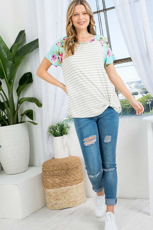 Women's Floral Stripe Loose Fit Top